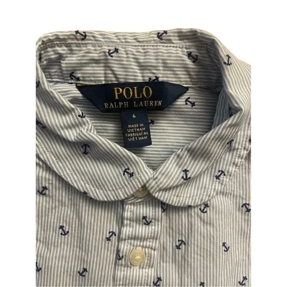 Polo Ralph Lauren Girls' Blue Anchor Print Shirtdress Size 6 Casual - Picture 4 of 5